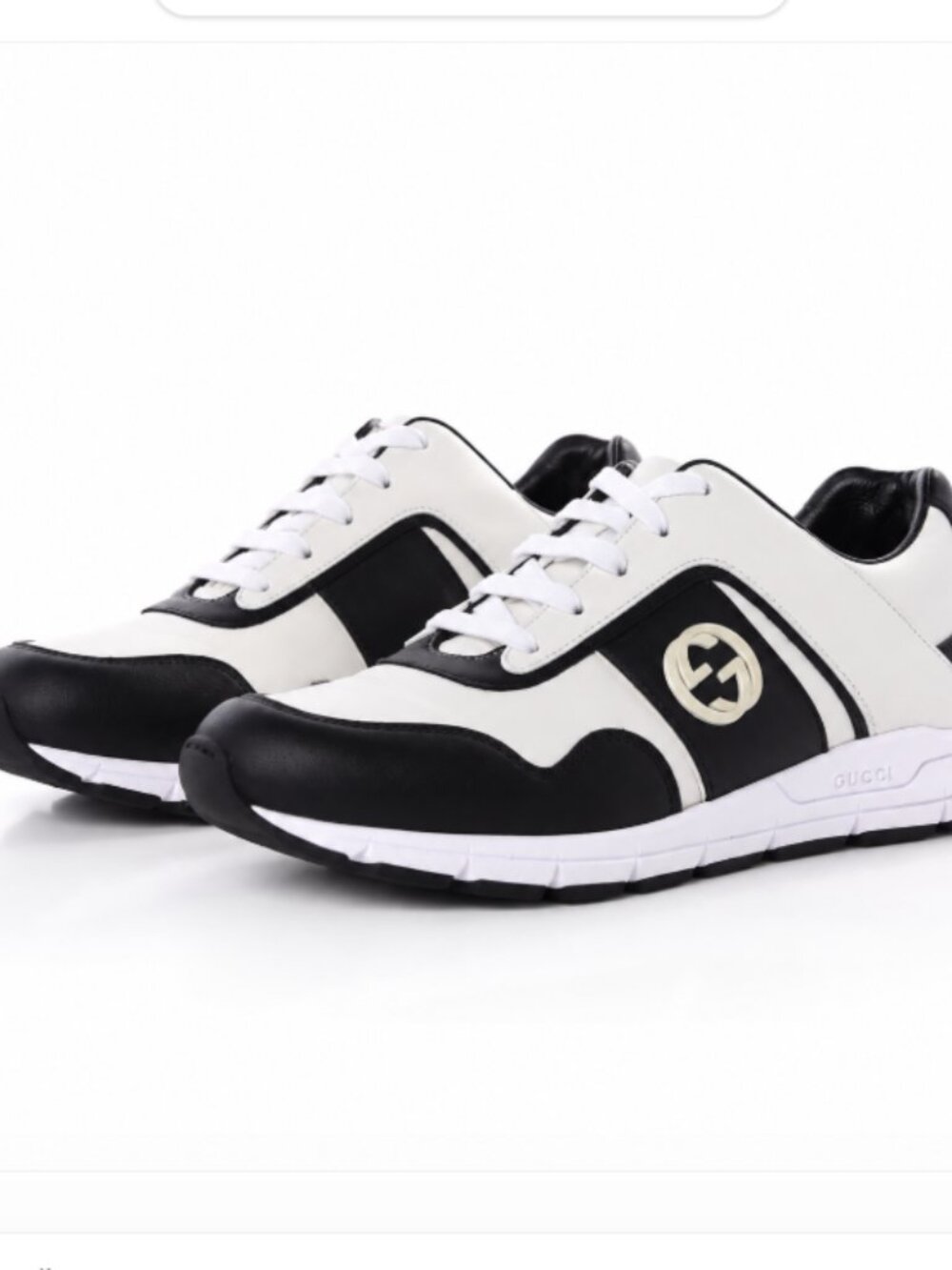 Gucci Leather Sneakers Sz 6.5 Black White Interlocking G Logo Streetwear Y2K 90s